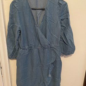 Gap Chambray Denim Ruffle Wrap Dress NWT Size S